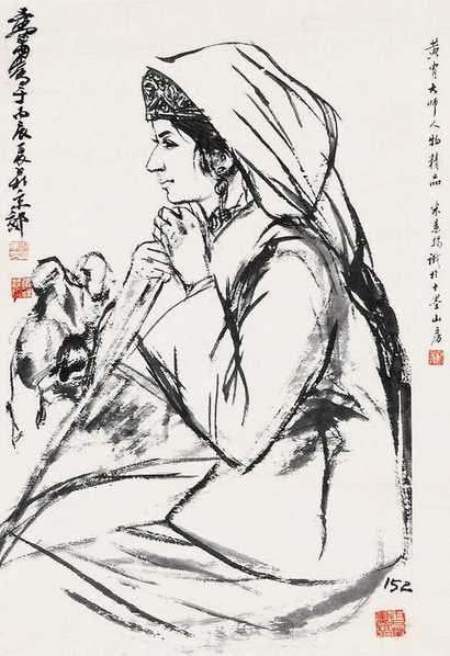 黄胄 速写人物 立轴
